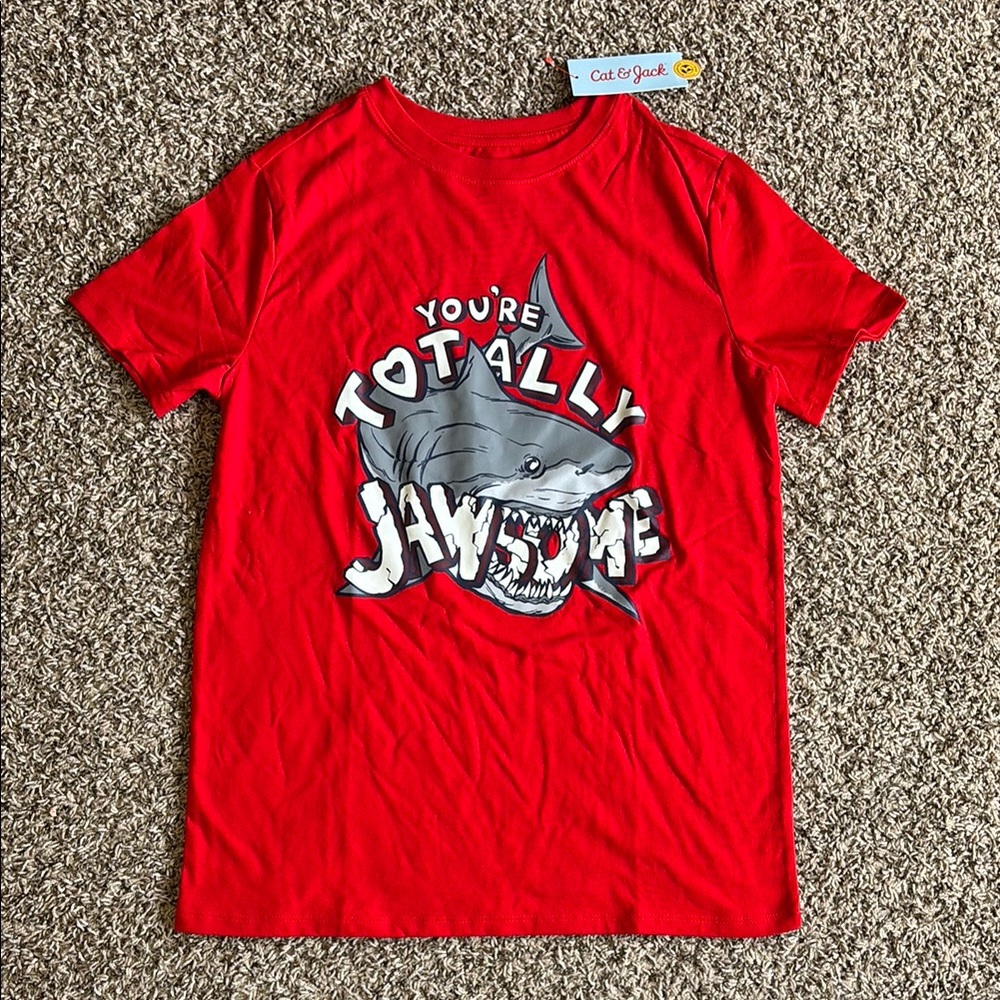 Cat & Jack Red You’re Totally Jawsome Shark Graphic Boys T-Shirt Size XL 14